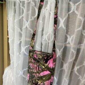 pink camouflage cross body hand sewn bag!